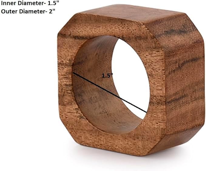 BHAVATU Acacia Wood Napkin Rings Set of 12 Brown