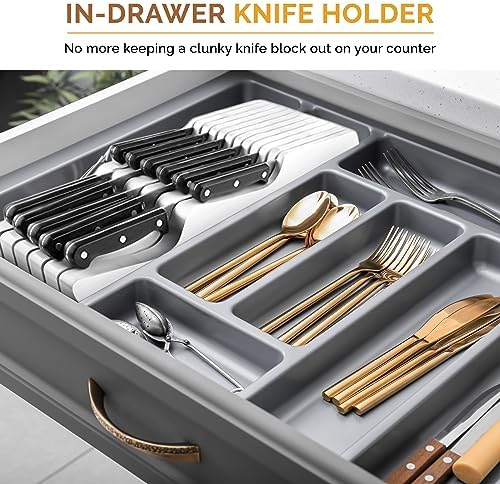 Bambsi Drawer Knife Block Organizer - 5 Large 6 Small Knife Holder