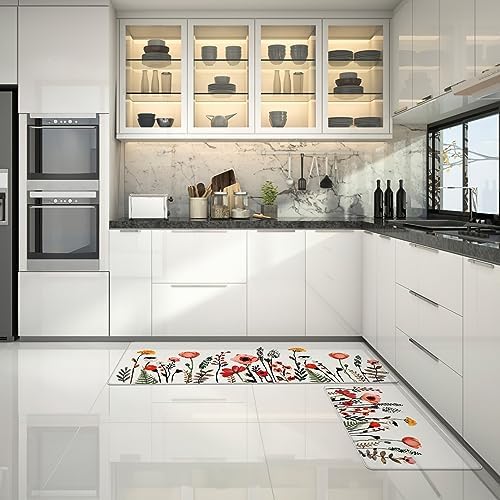Colorful Flower Fern Kitchen Rugs Set
