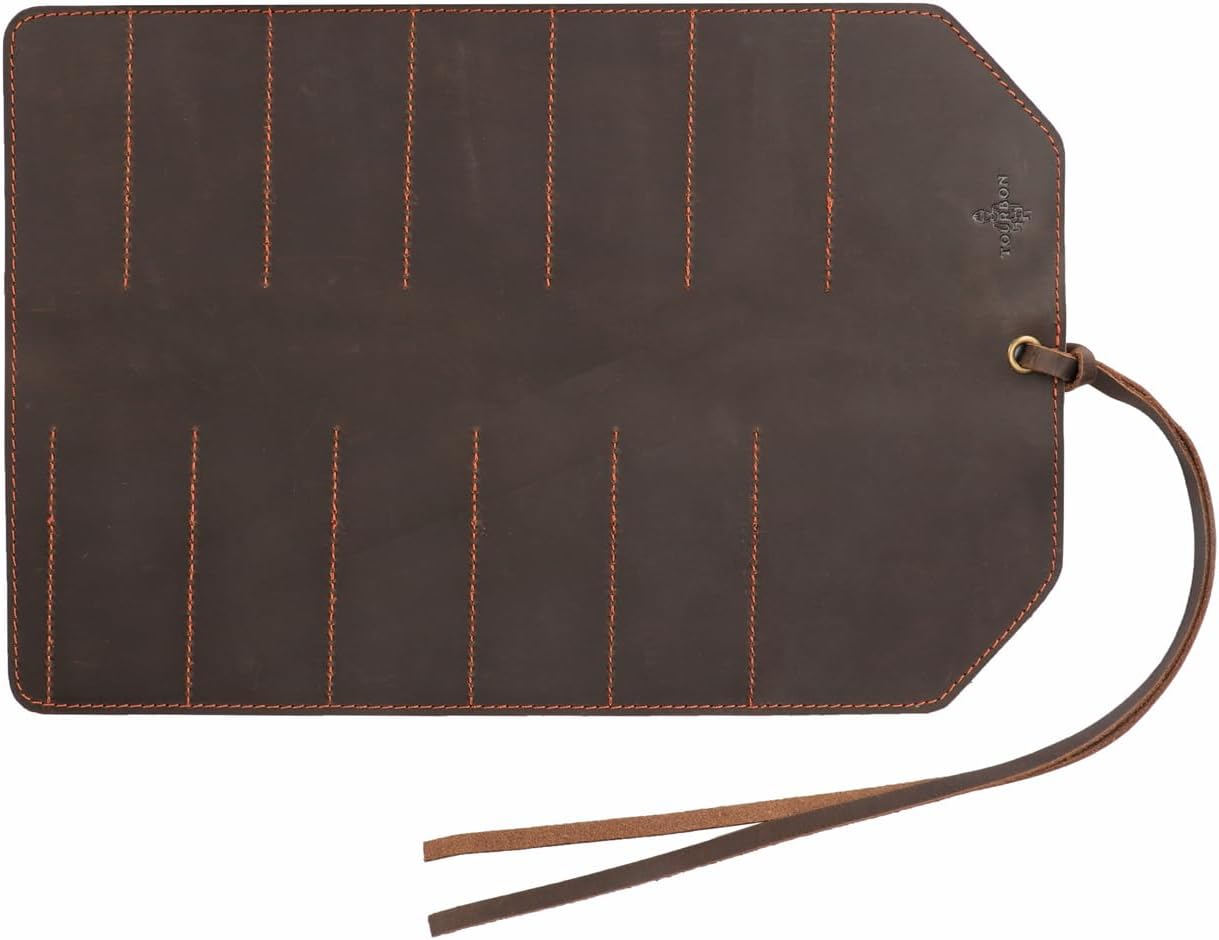 Tourbon Full Leather Knife Roll Case - 10 Slots for Tools