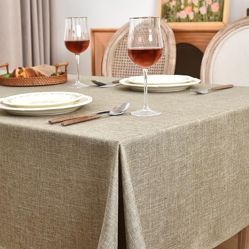 Fitable Faux Linen Table Clothes 60x84 Inch - 2 Pack Khaki Tablecloths