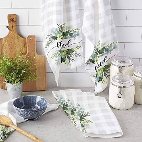ZOE GARDEN Plaid Eucalyptus Kitchen Towels Quick-Dry Microfiber Set of 2