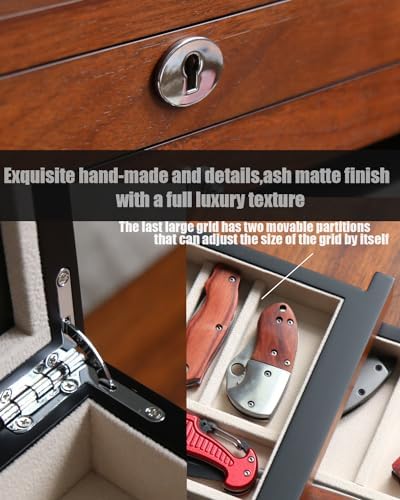 Three-Tier Pocket Knife Case with Elegant Walnut Finish -compact Durable