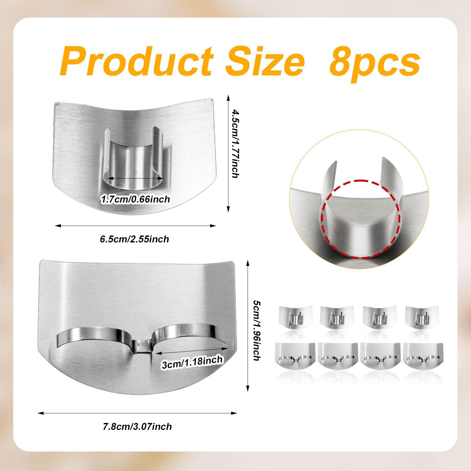 8pcs Stainless Steel Finger Guards with Open-Ring Design