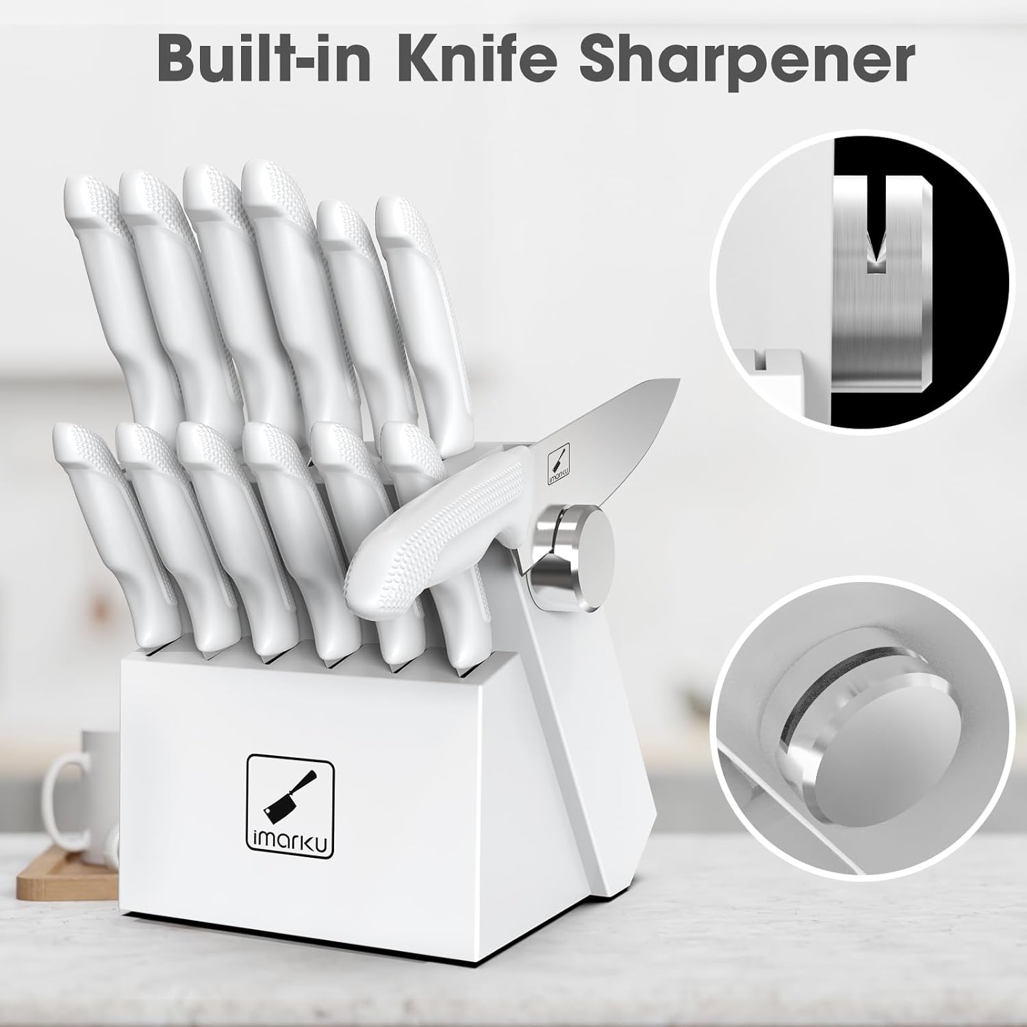 Premium 14-Piece Stainless Steel Knife Set With Block Sharpener Dishwasher Safe