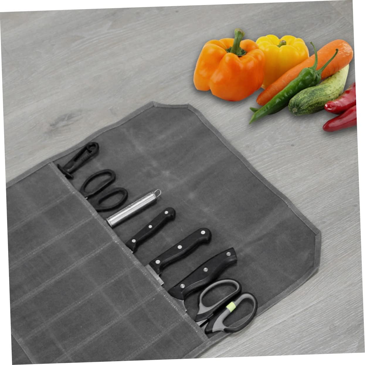 Mikinona Elegant Grey Chef Knife Storage Roll Bag for Travel