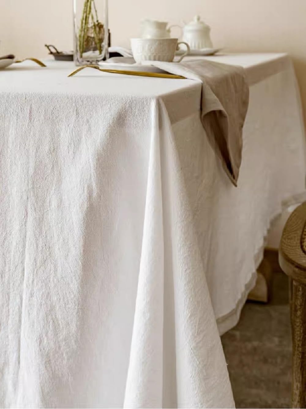 Off-White 55x78 Cotton TableclothversatileelegantfestivalpicnicceremonyDIY projectCottonMachine WashableElegant Setting