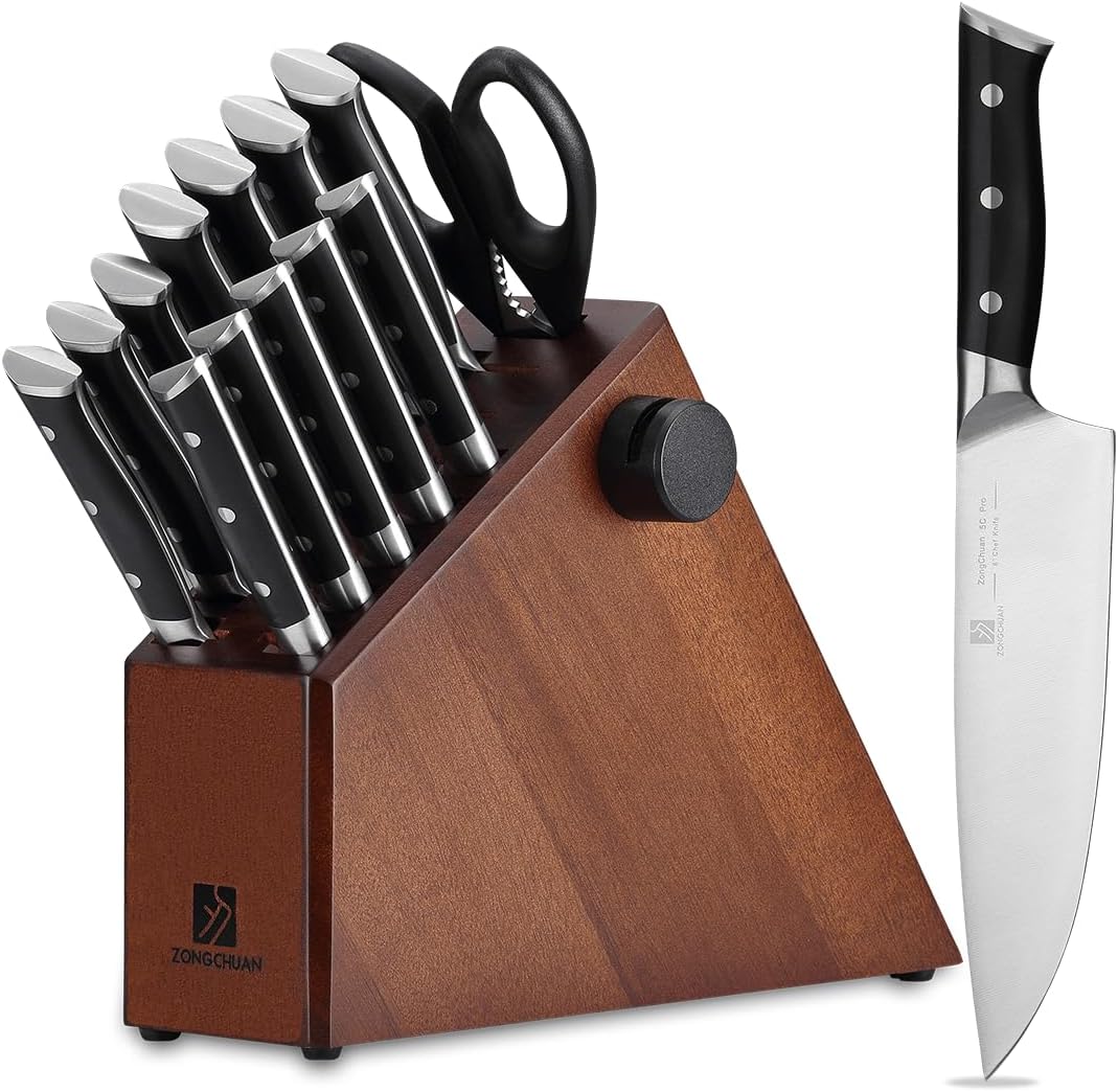 Zongchuan 15 Pcs Sharp Knife Set with Block and Sharpener