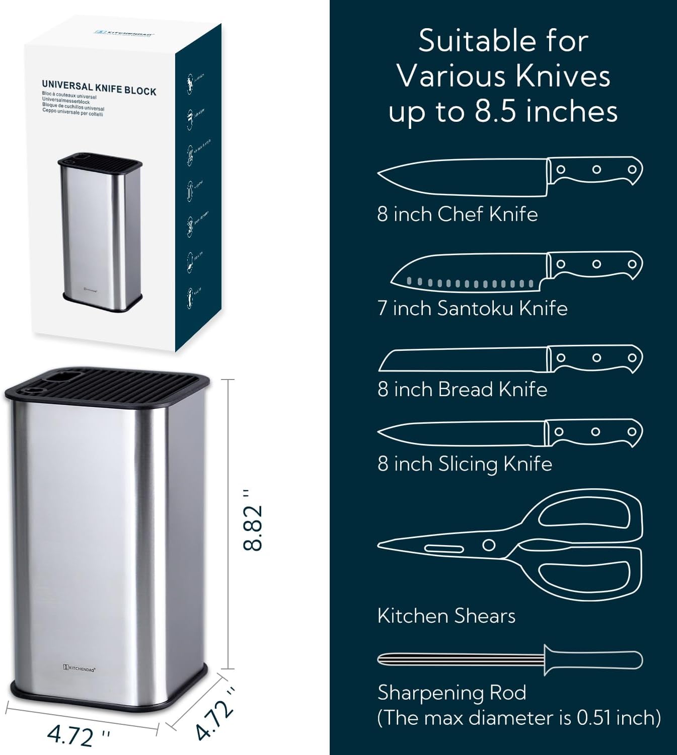 KITCHENDAO XL - Universal Stainless Steel Knife Block