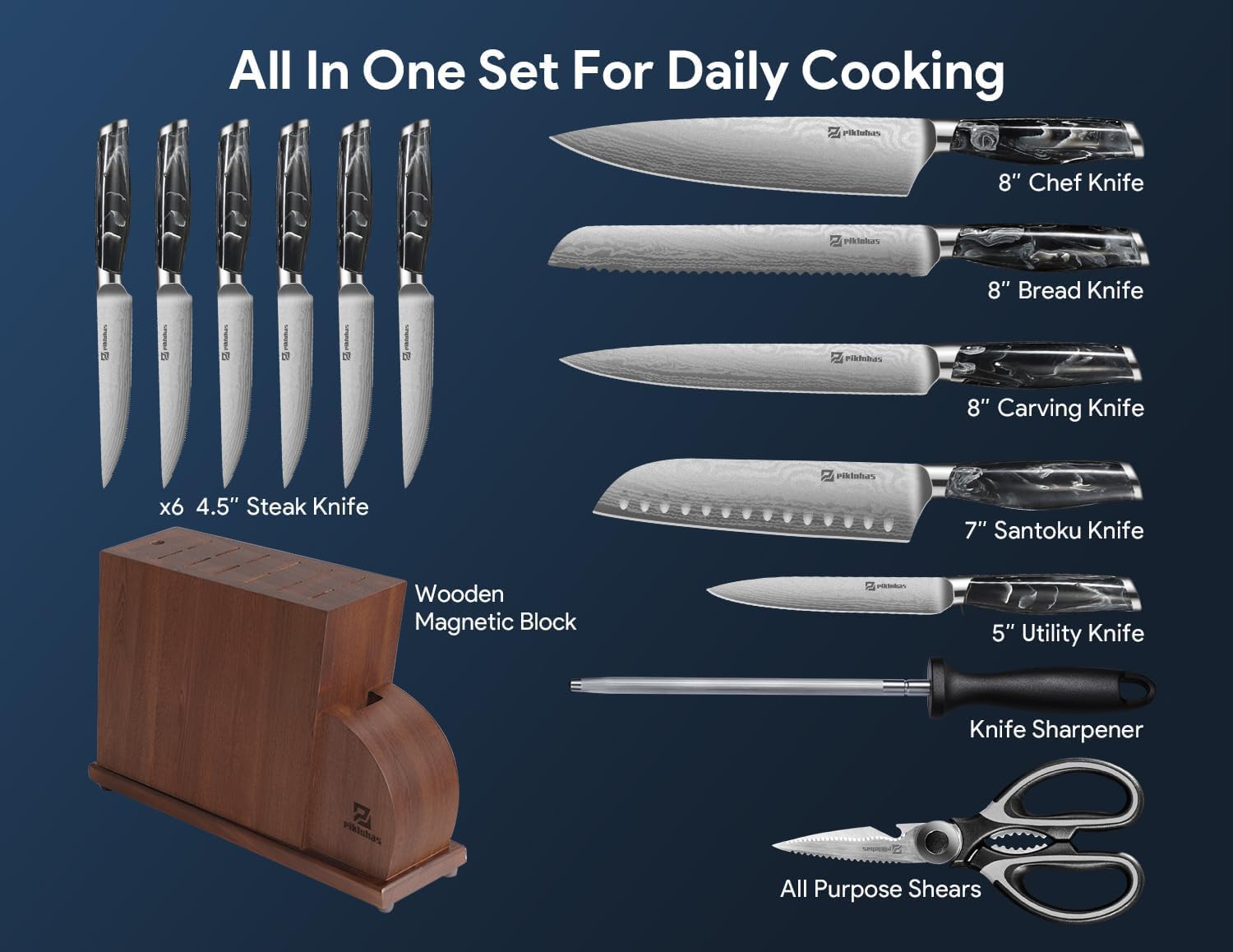 Ergonomic Damascus Kitchen Knife Set