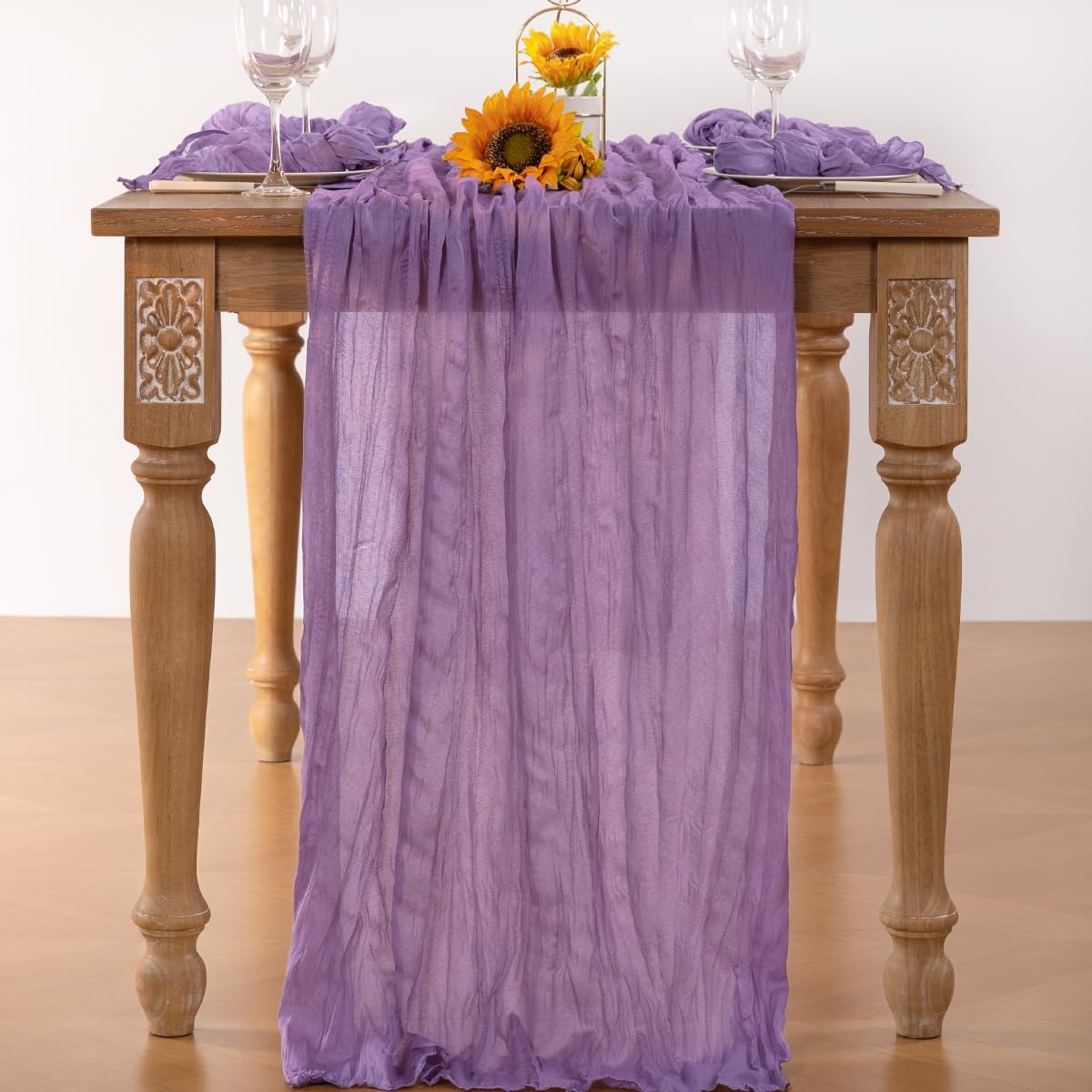 Elegant Purple Cheesecloth Table Runners