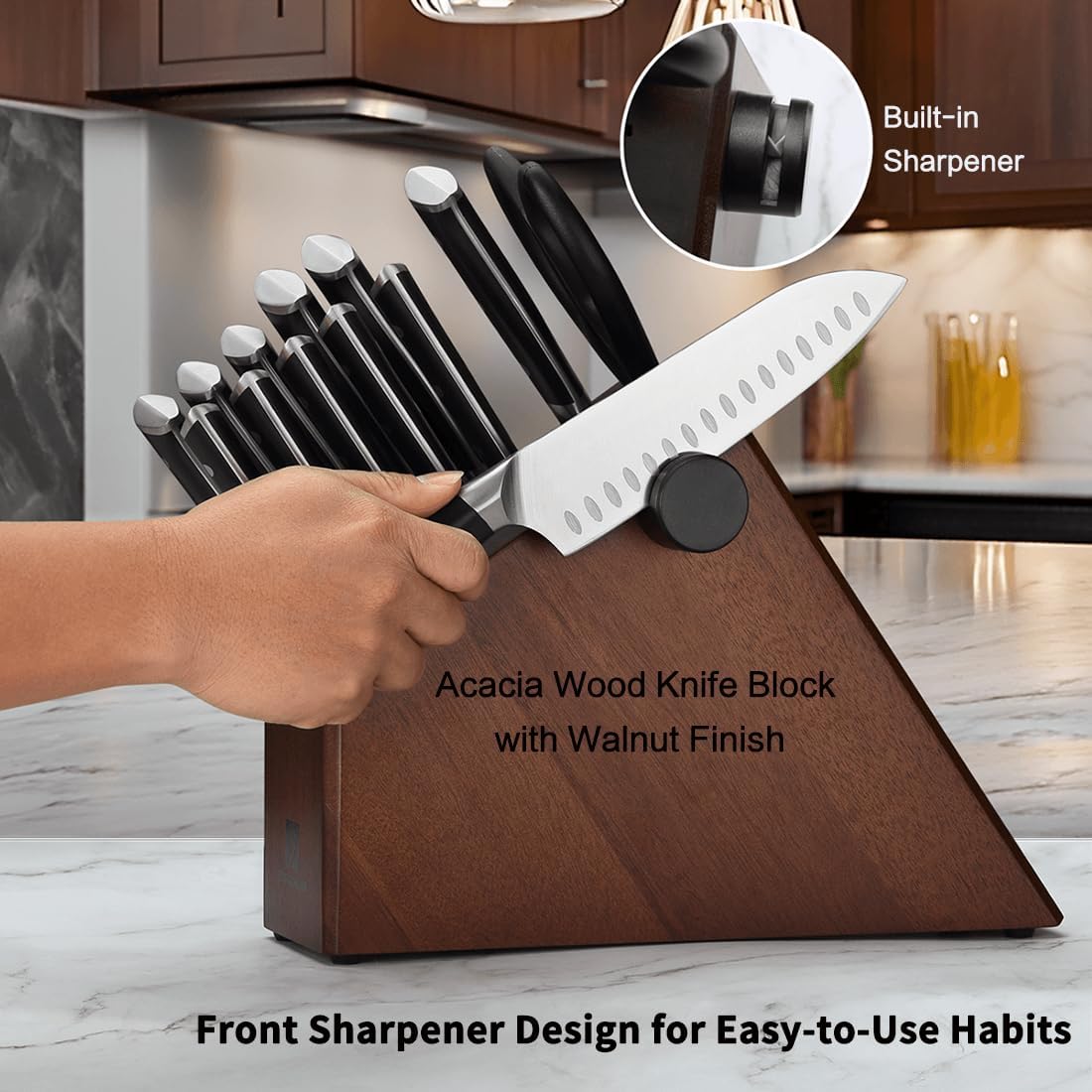 Zongchuan 15 Pcs Sharp Knife Set with Block and Sharpener