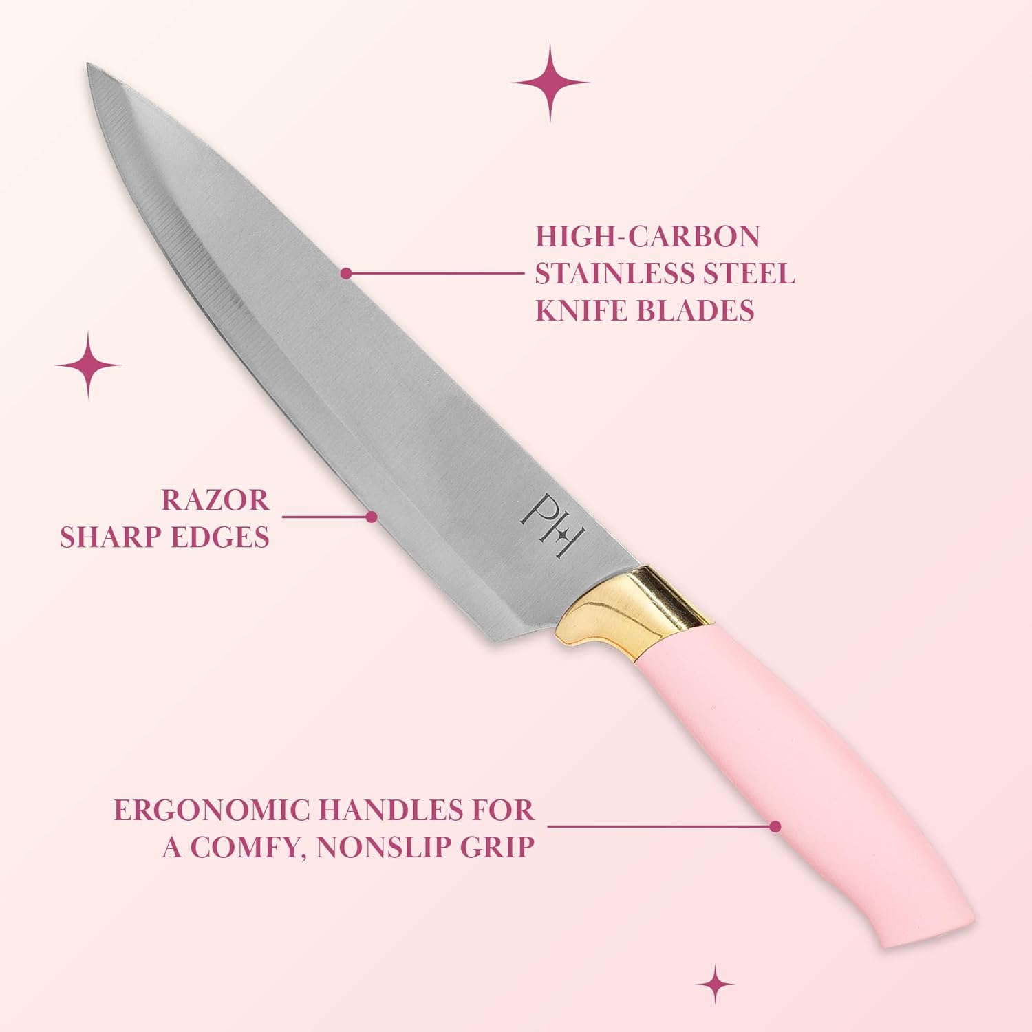 12-Piece Knife Set Precision Sharp stainless steel Ergonomic Design Stylish Pink