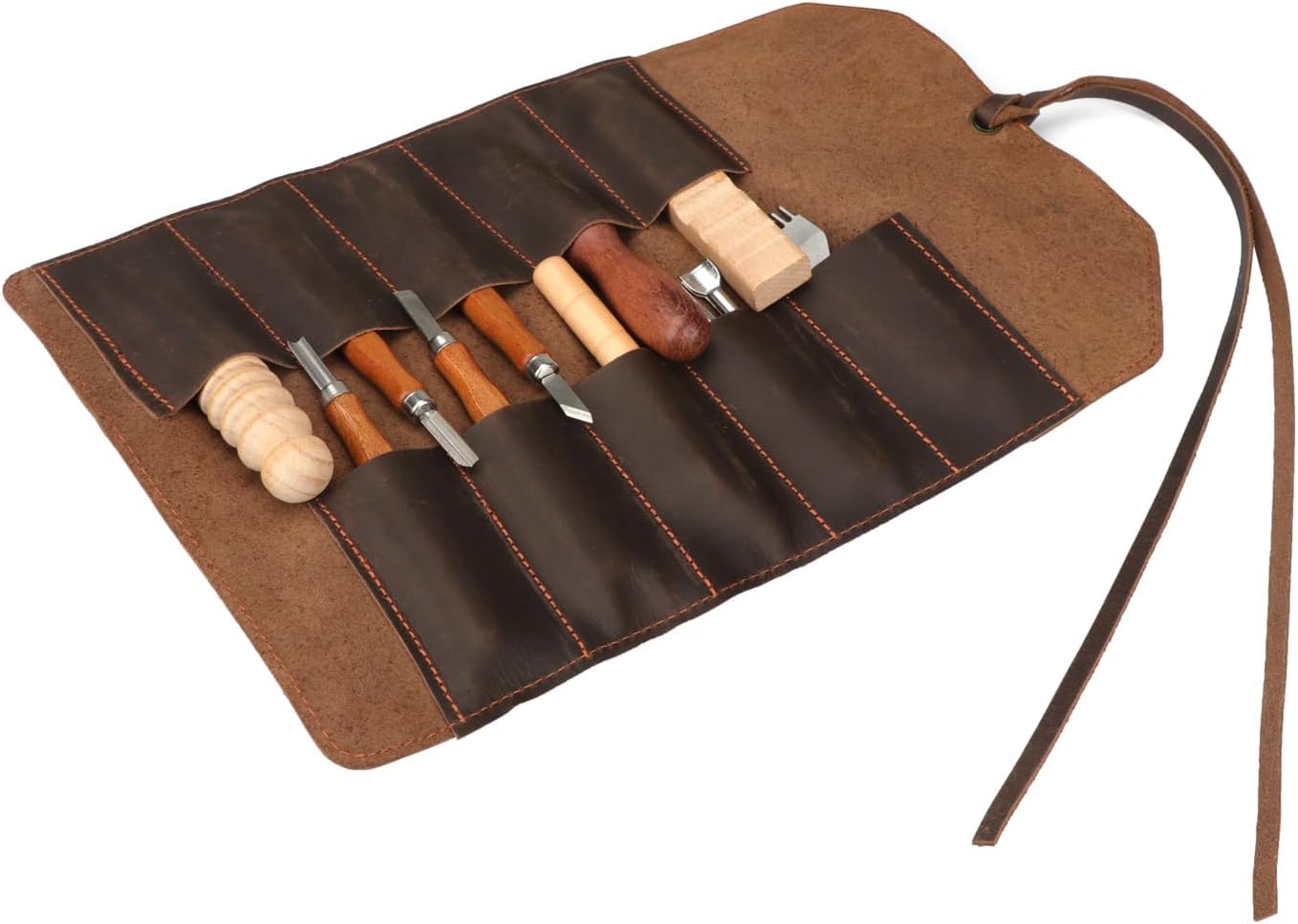 Tourbon Full Leather Knife Roll Case - 10 Slots for Tools