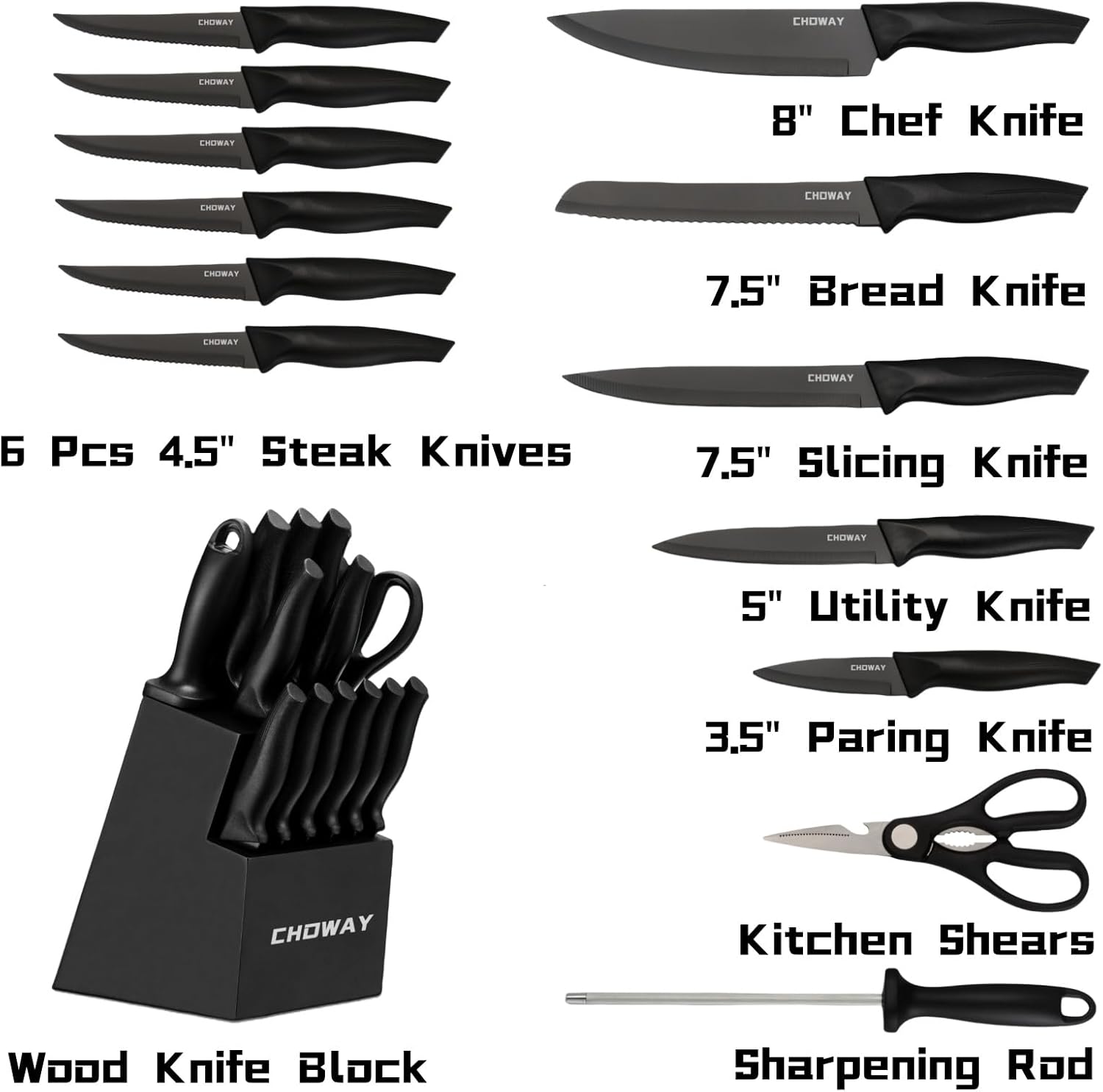 CHOWAY 14-Piece Knife Set with Storage Block