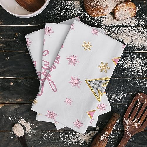 Blush Pink Gold Snowflakes Kitchen Towels