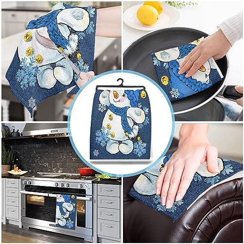 ZOE GARDEN Christmas Blue Microfiber Kitchen Towels Snowman Plaid Quick Dry Machine Washable