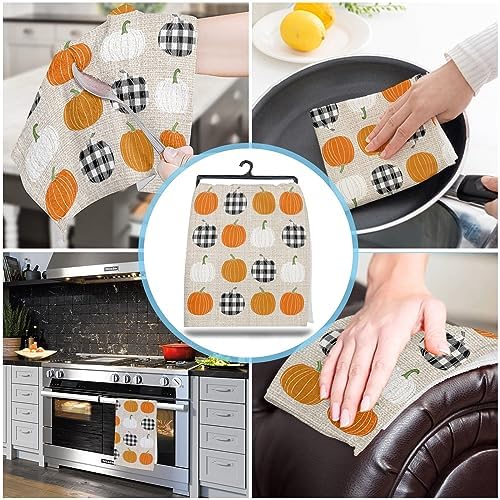 Pumpkin Kitchen Towels Set Durable Microfiber Kitchen Dishcloth Fall-Themed 18x28