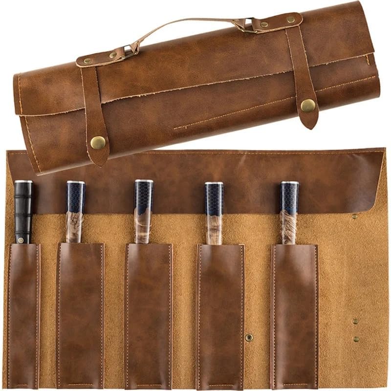 Professional Chefs Knife Roll Bag Leather Carry Case Study Outdoors Kitchen BBQ