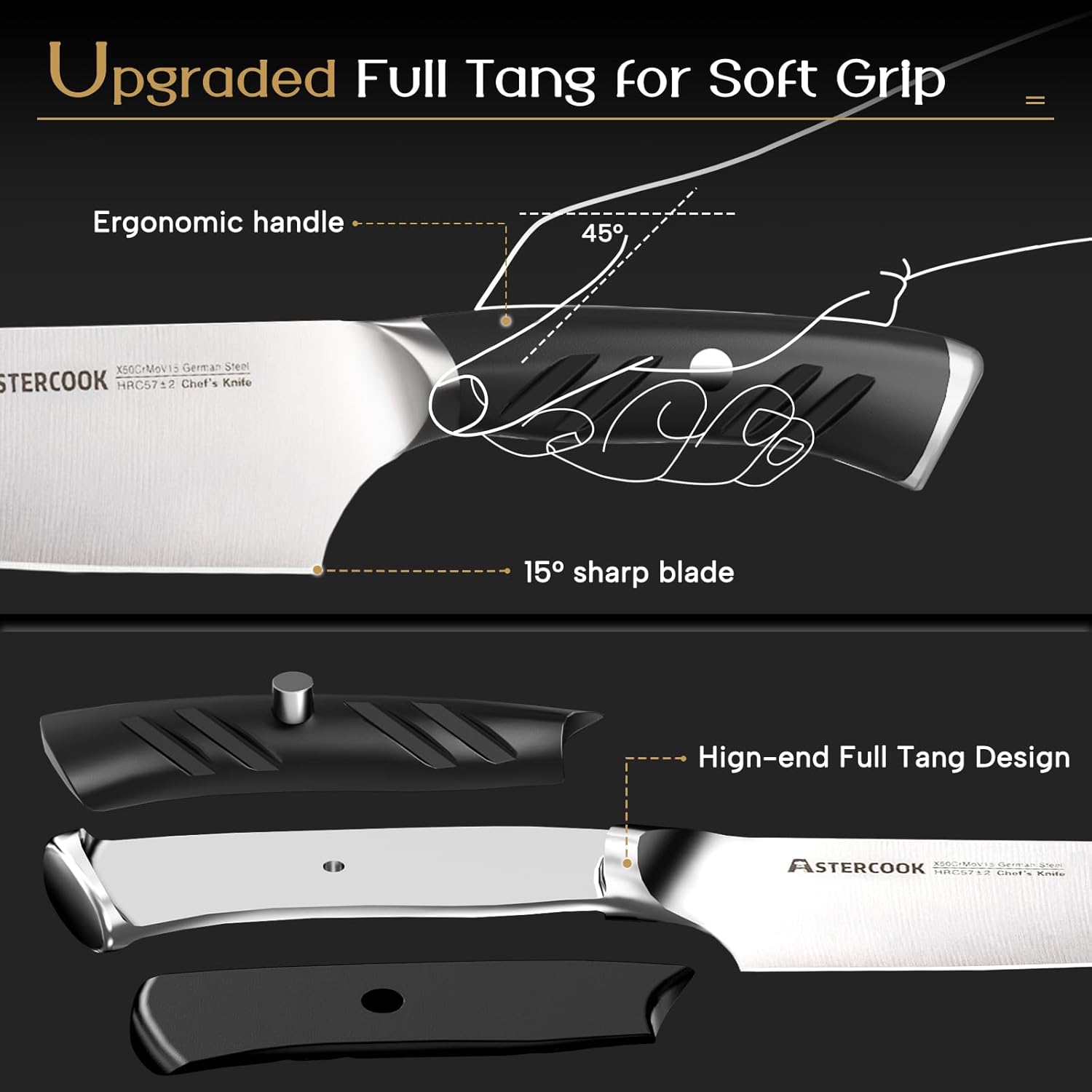 Premium German Steel Knife Set with Dual Sharpener Aesthetic Handle Design