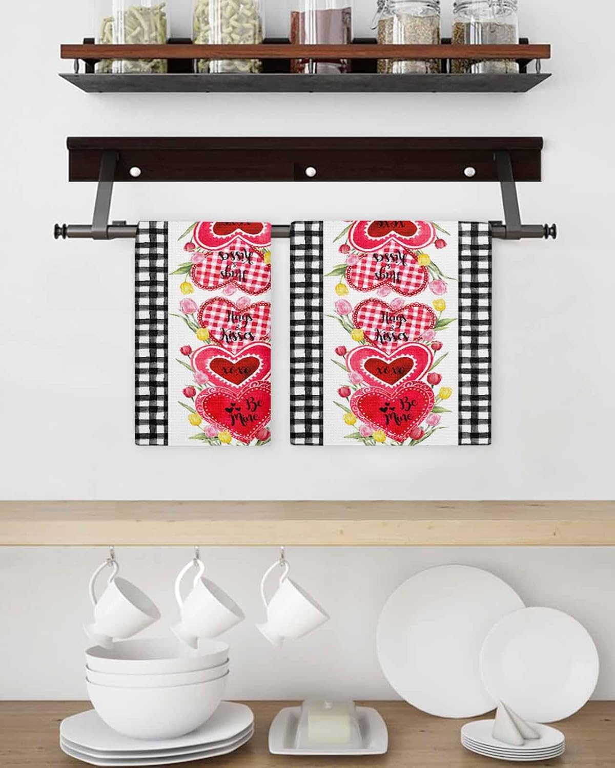 Valentines Day Waffle Kitchen Hand Towels Set of 3