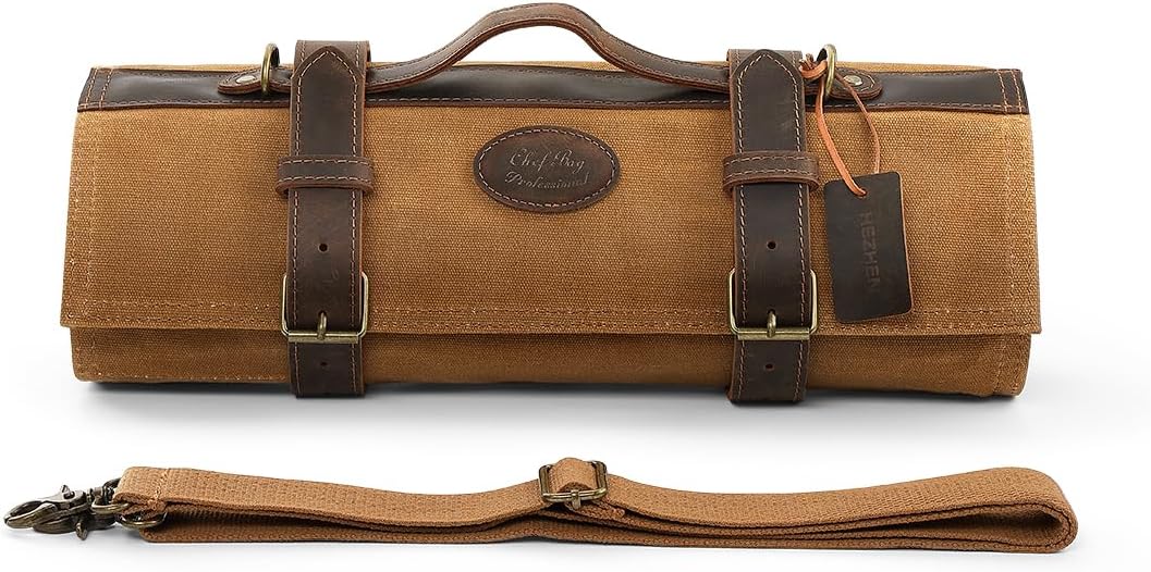 High-Quality Chefs Knife Roll Bag with Leather