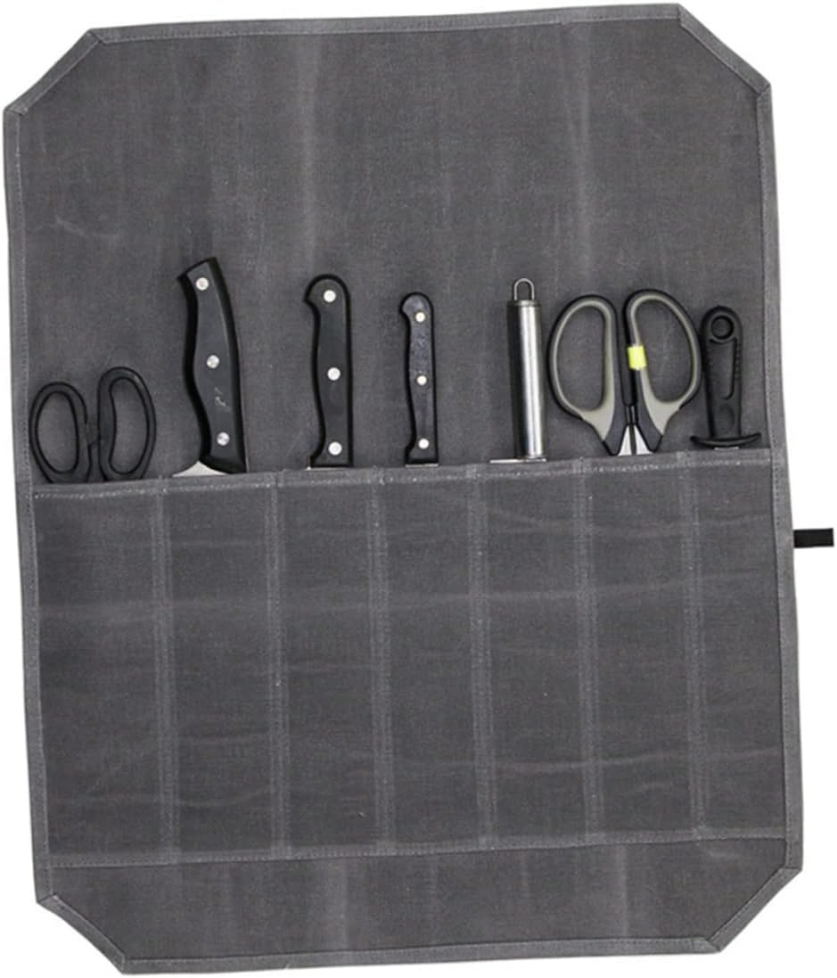 Mikinona Elegant Grey Chef Knife Storage Roll Bag for Travel