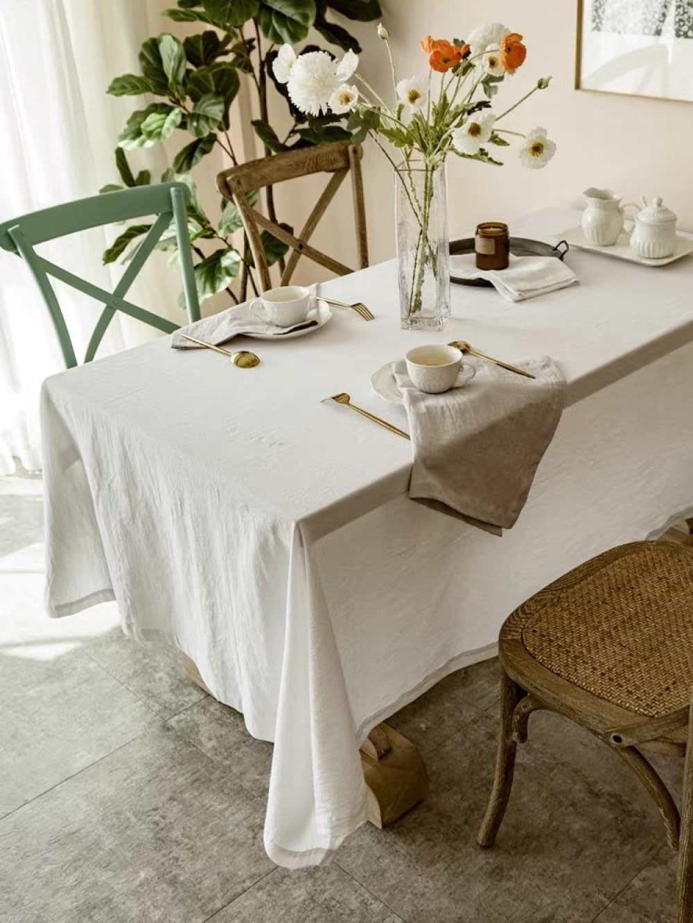 Off-White 55x78 Cotton TableclothversatileelegantfestivalpicnicceremonyDIY projectCottonMachine WashableElegant Setting