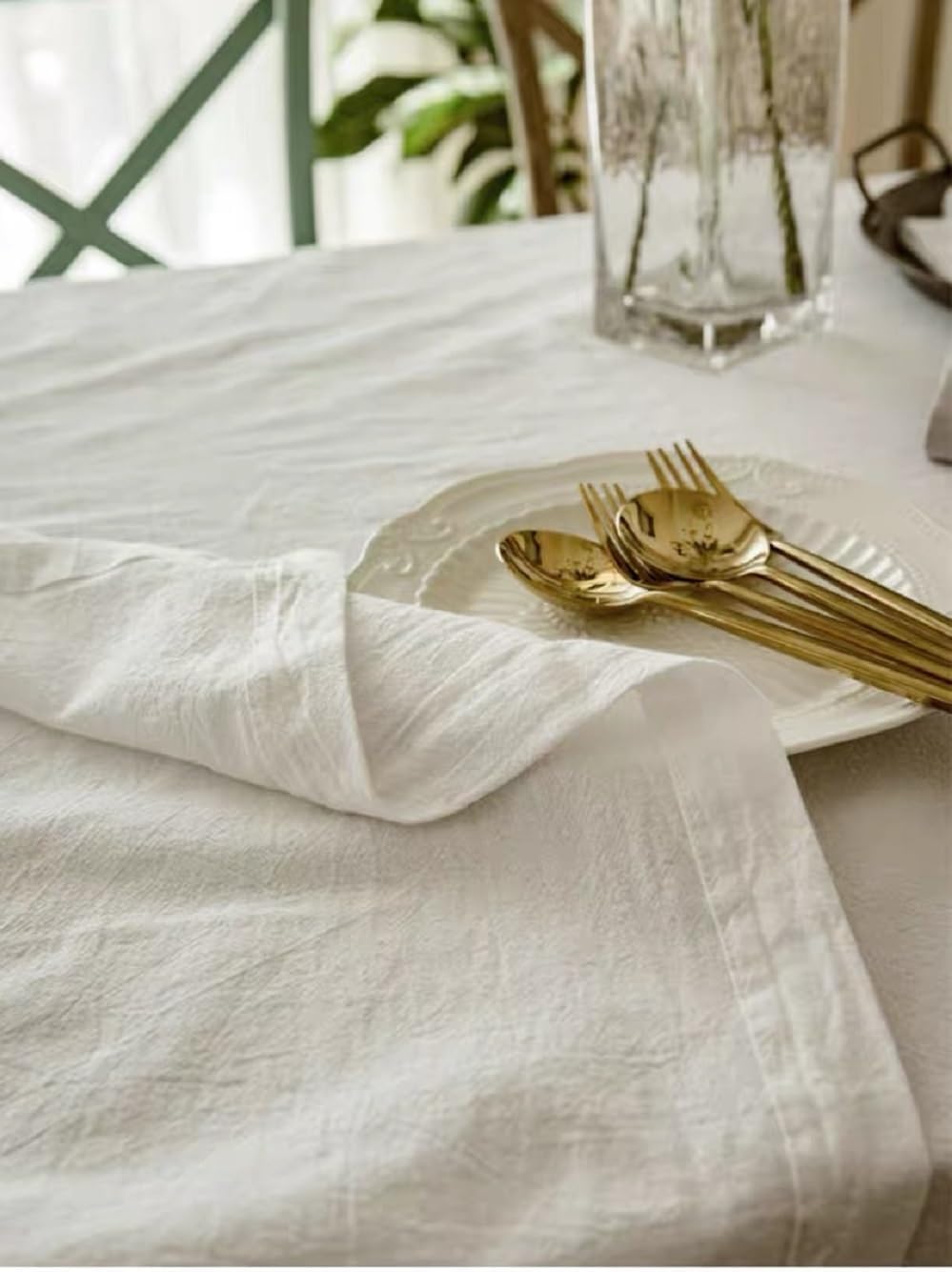 Off-White 55x78 Cotton TableclothversatileelegantfestivalpicnicceremonyDIY projectCottonMachine WashableElegant Setting