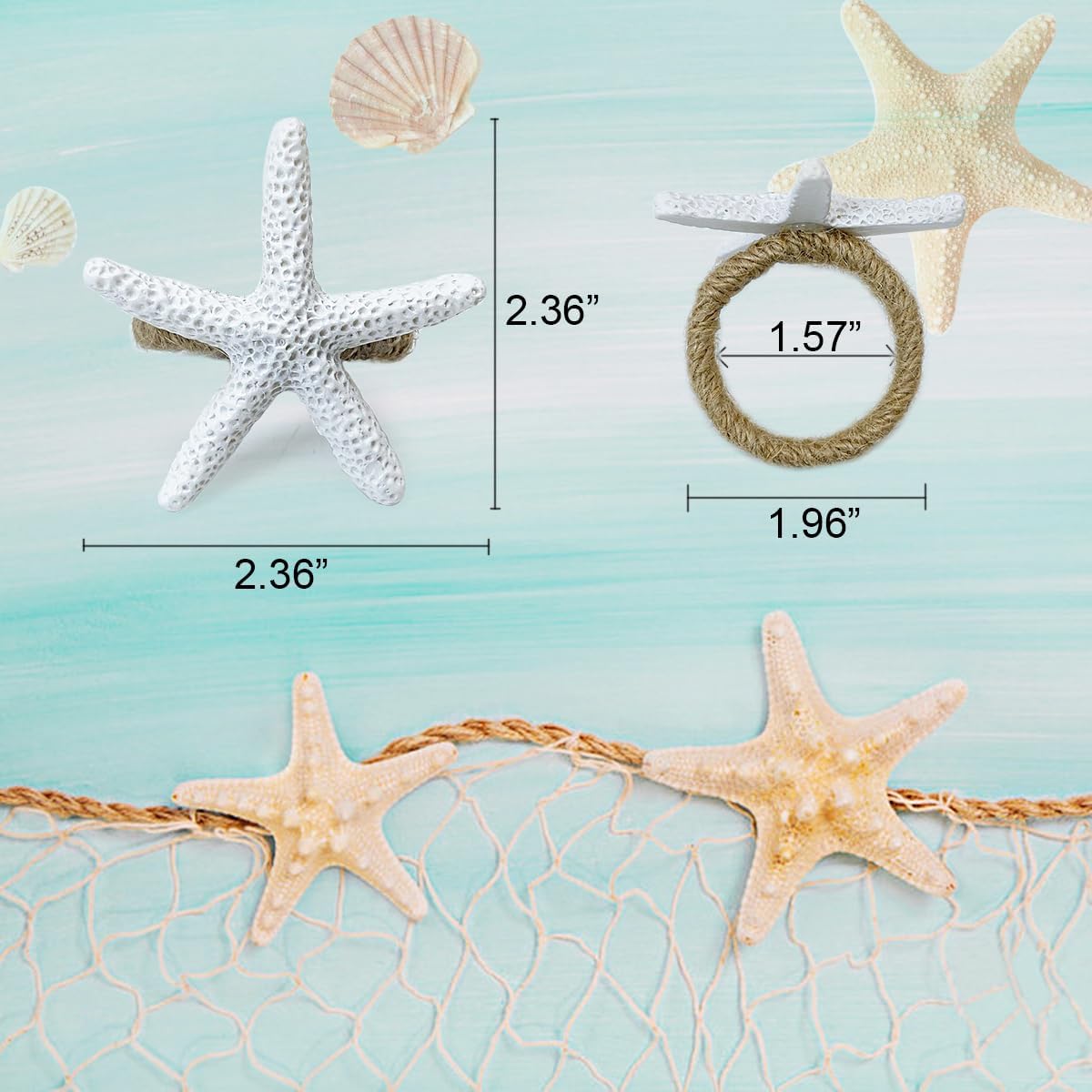 Wingfish Starfish Napkin Rings Set of 12 - Vivid Coastal Napkin Holder