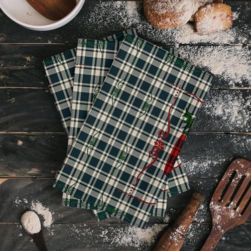 High-Quality Kitchen Towels Checked Pattern 4-Piece Set 18x28 Soft Durable