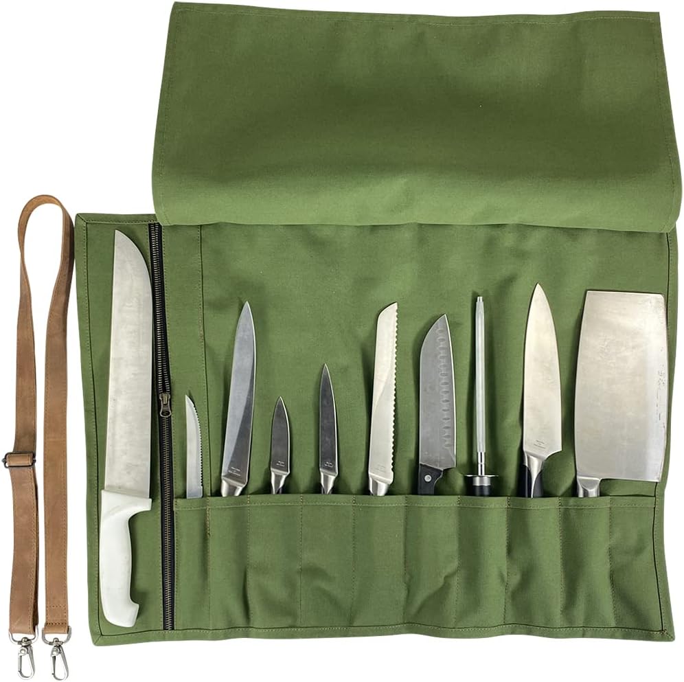Stylish Knives Holder with 10 Pockets and Adjustable Shoulder Strap