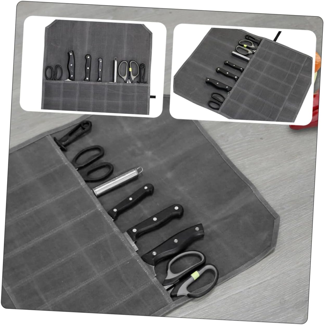 Mikinona Elegant Grey Chef Knife Storage Roll Bag for Travel
