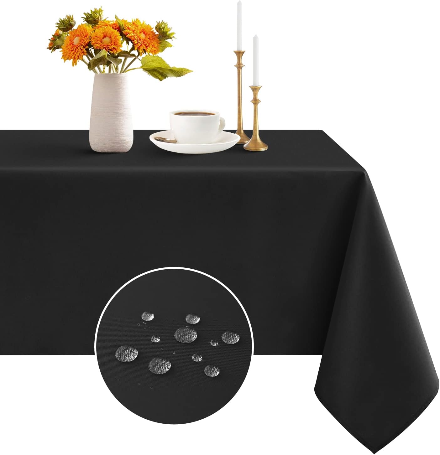 Romanstile Rectangle Tablecloth - Waterproof Wrinkle Resistant Washable 60x102 inch Black