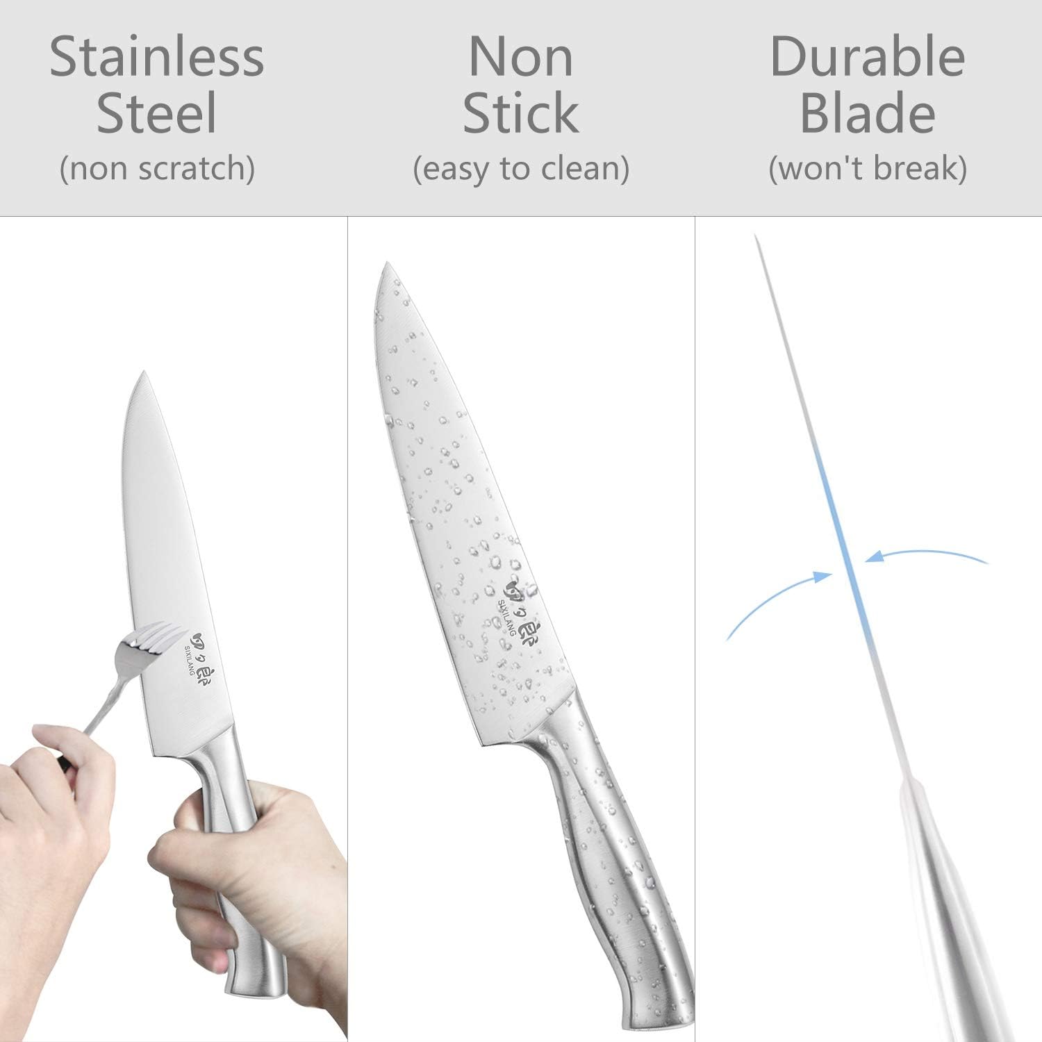 SIXILANG 8-Piece Knife Set with Oak Block and Sharpener