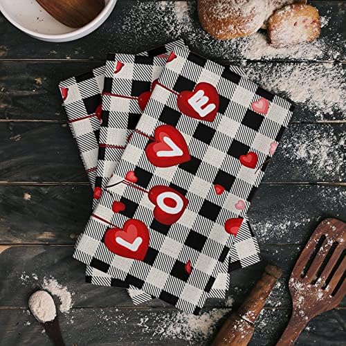Love-Tree Plaid Kitchen Towels - Saint Valentines Day Design - 4 x 18x28 inch