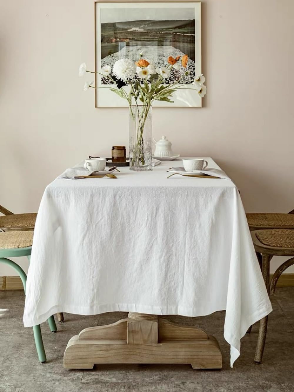 Off-White 55x78 Cotton TableclothversatileelegantfestivalpicnicceremonyDIY projectCottonMachine WashableElegant Setting