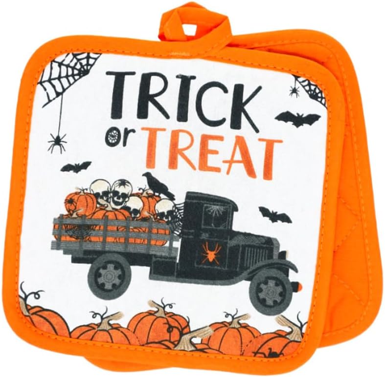 Modern Farmhouse Halloween Kitchen Towel Set with Pot Holders Oven Mitt