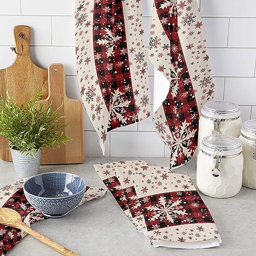 ZOE GARDEN Christmas Snowflake Dish Towels 2 Pack Red Black 18x28