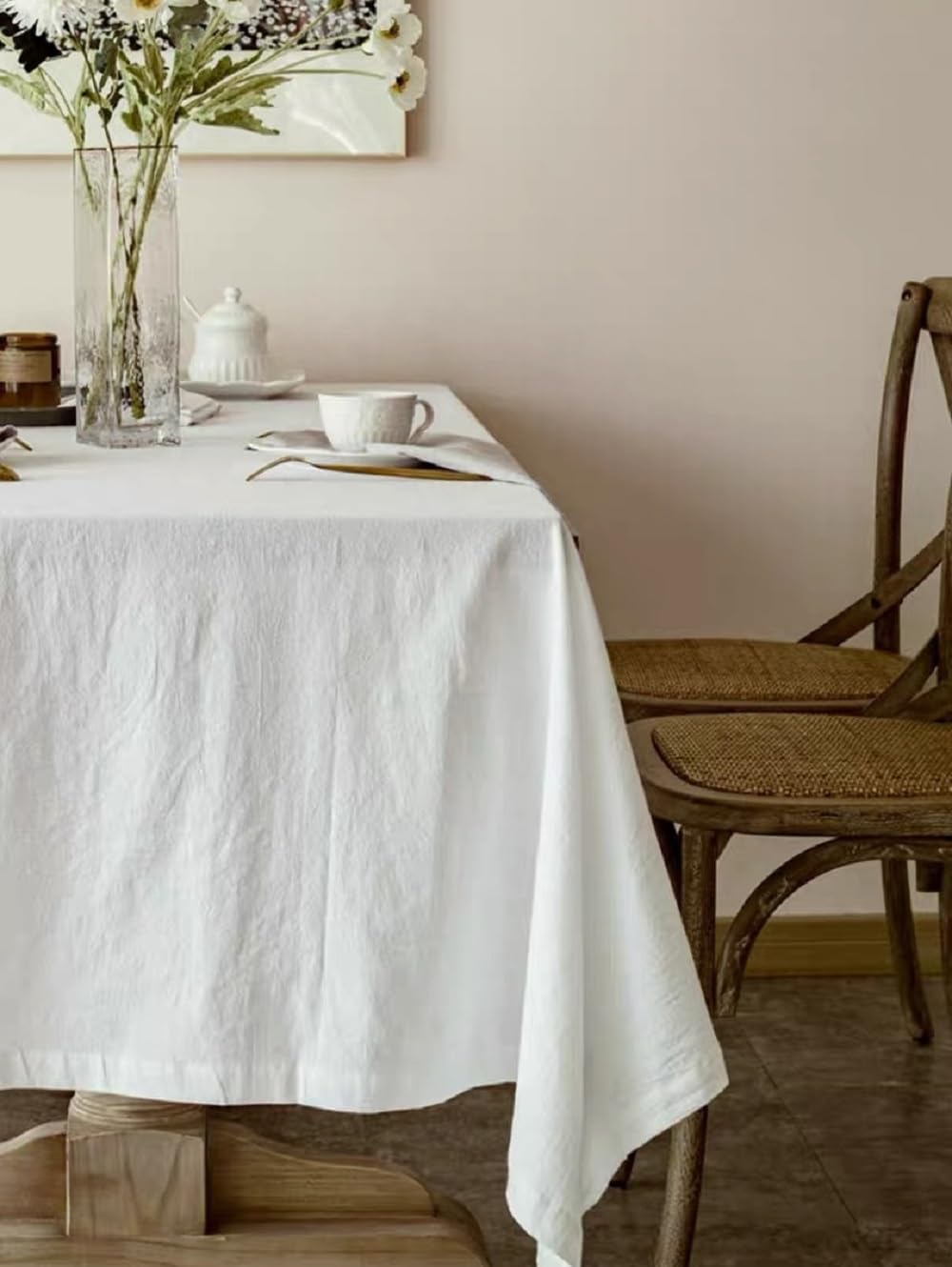 Off-White 55x78 Cotton TableclothversatileelegantfestivalpicnicceremonyDIY projectCottonMachine WashableElegant Setting