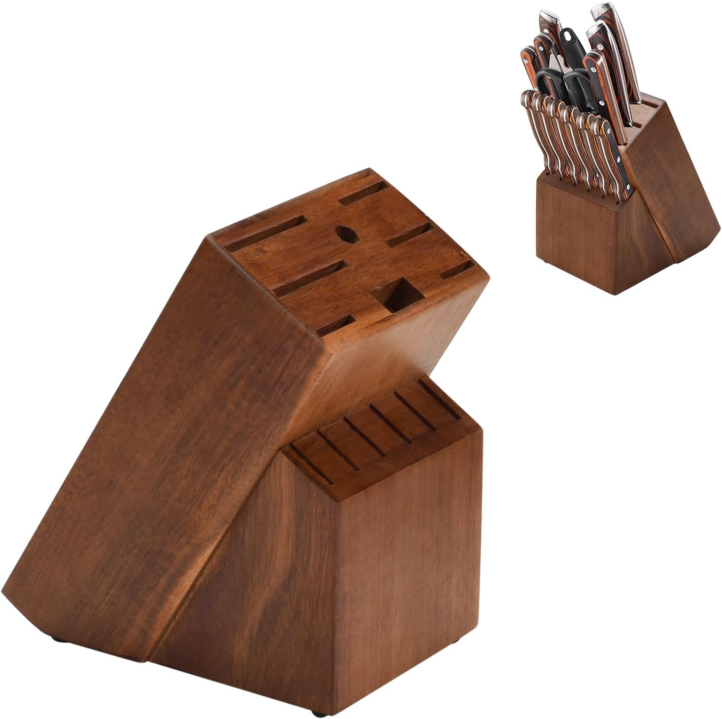 Wooden Kitchen Knife Block - 14-Piece Universal Kitchen Knife Holder