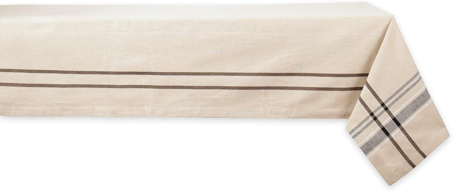 Elegant French Stripe Tablecloth 60x104_taupeBlack