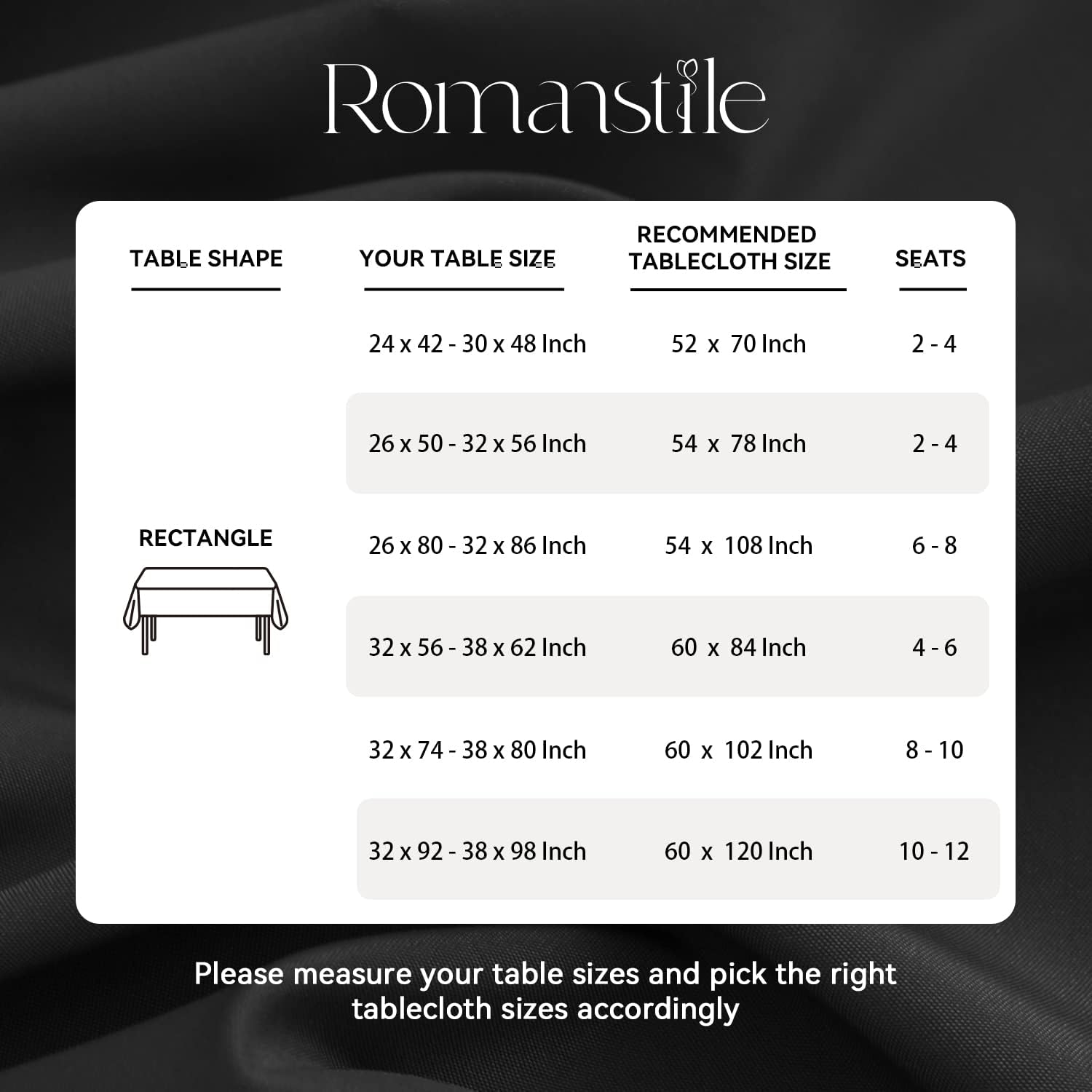 Romanstile Rectangle Tablecloth - Waterproof Wrinkle Resistant Washable 60x102 inch Black