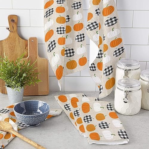 Pumpkin Kitchen Towels Set Durable Microfiber Kitchen Dishcloth Fall-Themed 18x28
