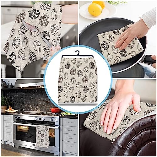 Thanksgiving Bohemia Kitchen Towels Black Dot Plaid Pumpkins 18x28 Dish Towels Dish Cloths