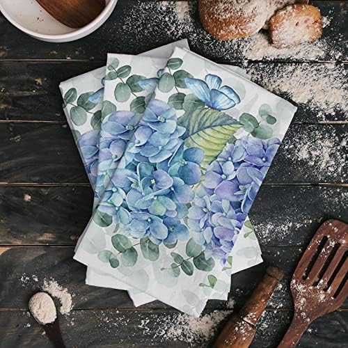 Cost-Effective Durable PlaidHydrangea Kitchen Towels Set Farmhouse Blue Purple Pink EucalyptusFeel
