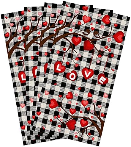 Love-Tree Plaid Kitchen Towels - Saint Valentines Day Design - 4 x 18x28 inch