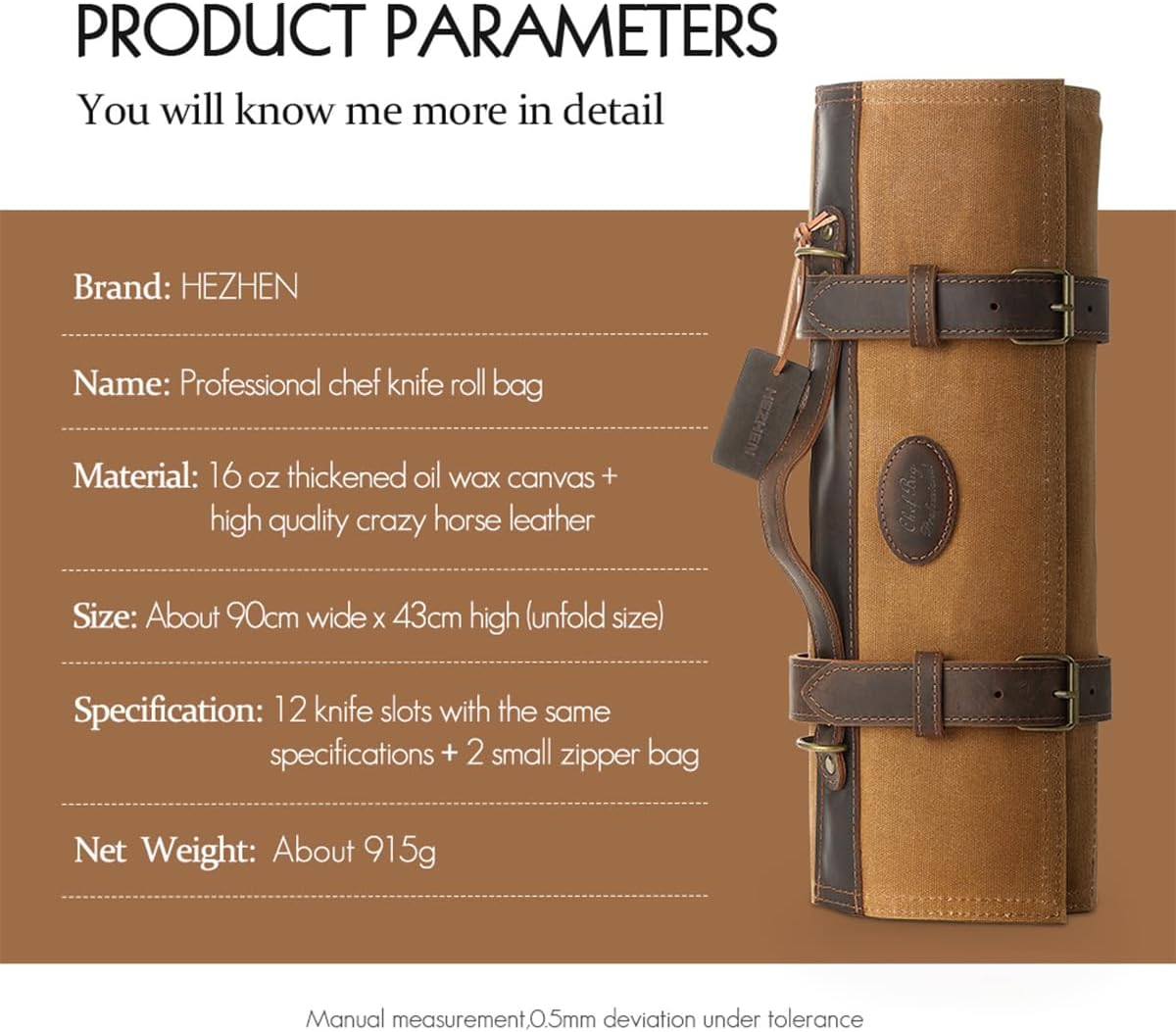 High-Quality Chefs Knife Roll Bag with Leather