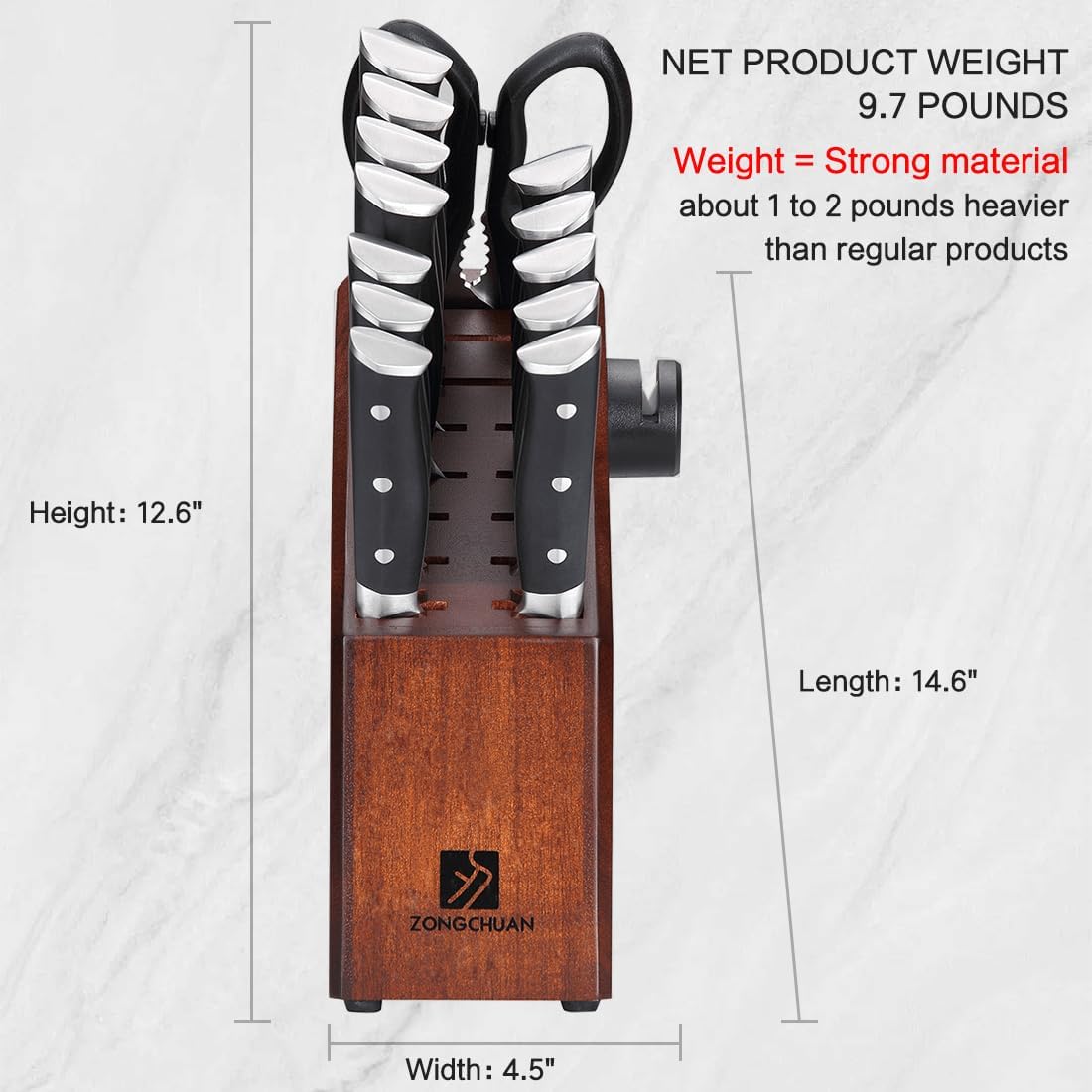 Zongchuan 15 Pcs Sharp Knife Set with Block and Sharpener