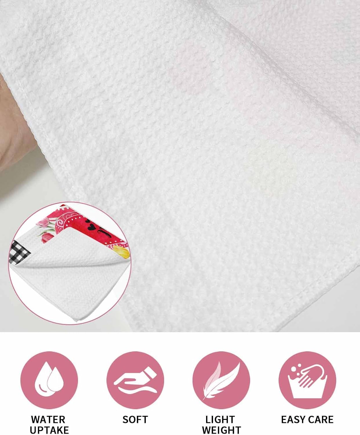 Valentines Day Waffle Kitchen Hand Towels Set of 3